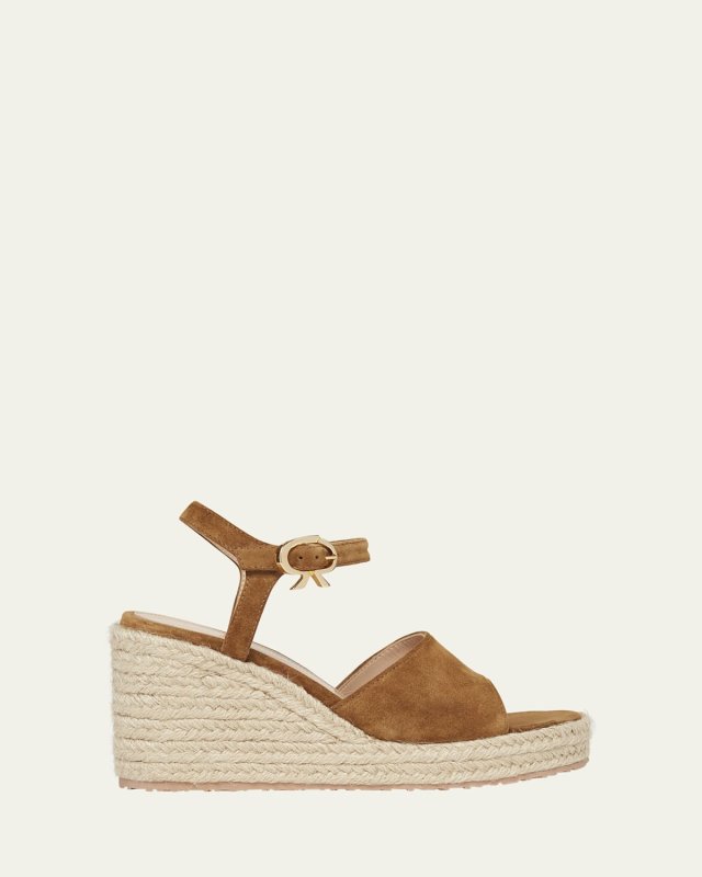 Suede Wedge Ankle-Strap Espadrilles
